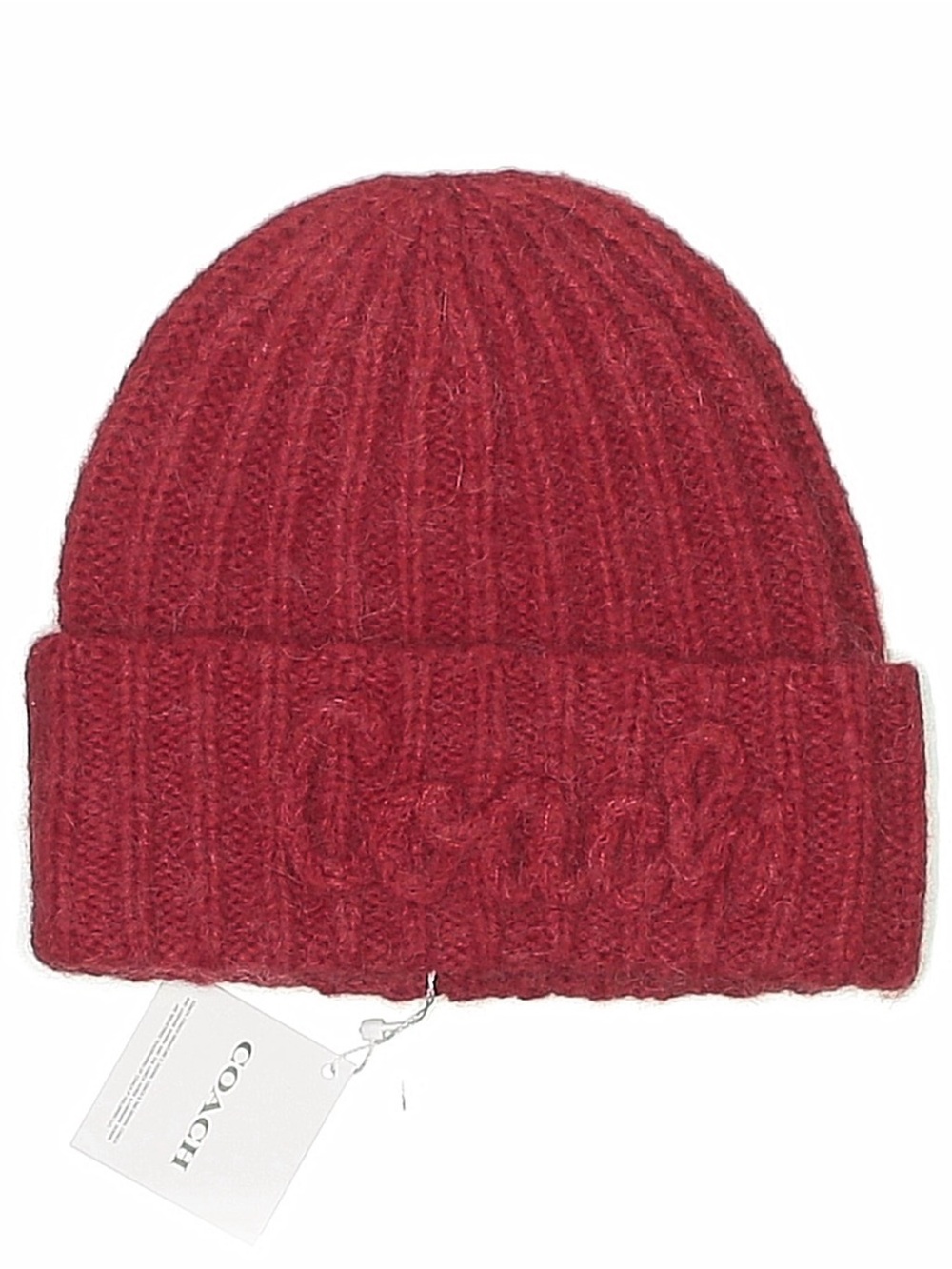 Coach Cranberry Ribbed Knit Fold-Over Beanie